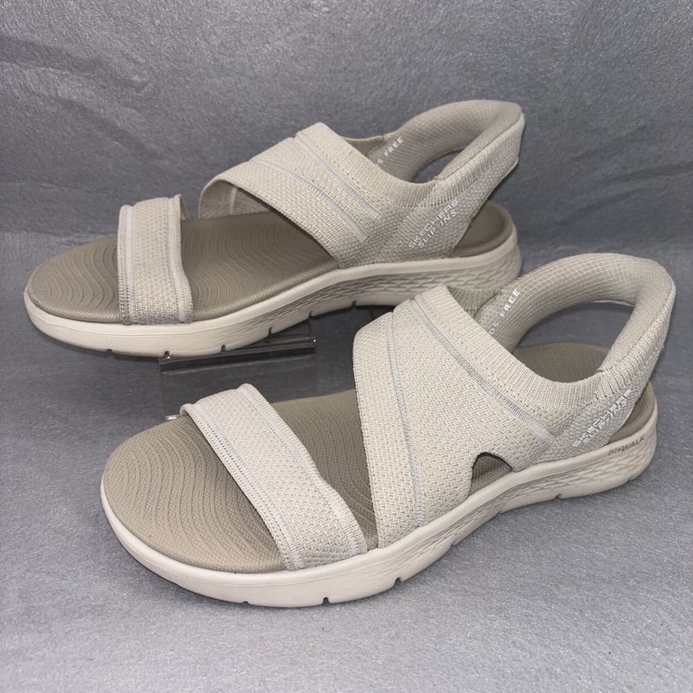 Skechers Slip-Ins Go Walk Flex Walking Sandals Natural Women's Size: 8